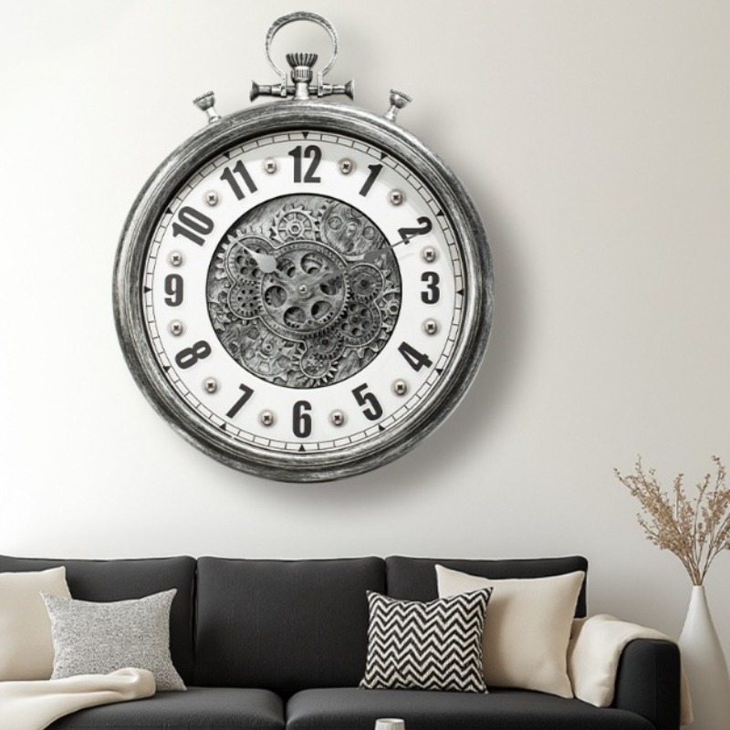 Luxury Lifestyle Watches - นาฬิกาแขวนผนังสไตล์วินเทจ อุปกรณ์เกียร์แบบไดนามิก หรูหรา เงียบสงบ เหมาะสำหรับห้องนั่งเล่น ตกแต่งบ้านด้วยนาฬิกาขนาดใหญ่ที่ให้ความรู้สึกย้อนยุคและสง่างาม