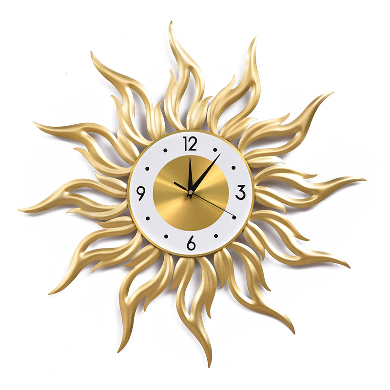 Luxury Lifestyle Watches - นาฬิกาแขวนผนังสีทองสไตล์นอร์ดิก สำหรับห้องนั่งเล่น ดีไซน์สร้างสรรค์ รูปทรงดวงอาทิตย์ ขนาดใหญ่ ตกแต่งบ้าน